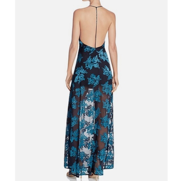 Lovers + Friends Seville Maxi Dress T-Back Jade Blue Black Floral Size XS - Picture 5 of 16